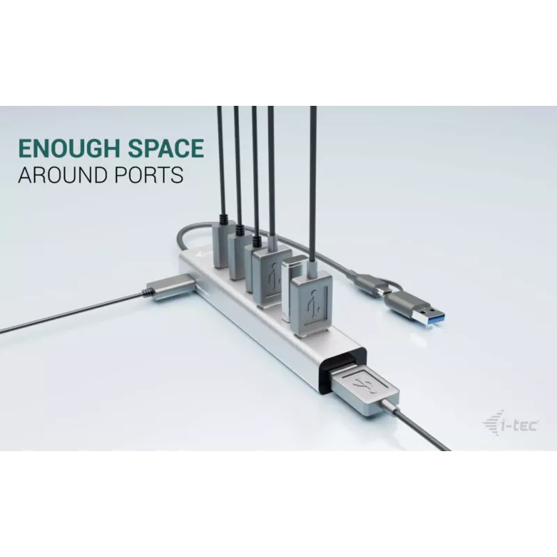 i-tec USB-C/USB-A lādēšanas metāla centrmezgls ar 7 portiem (3x USB-C, 4x USB-A)