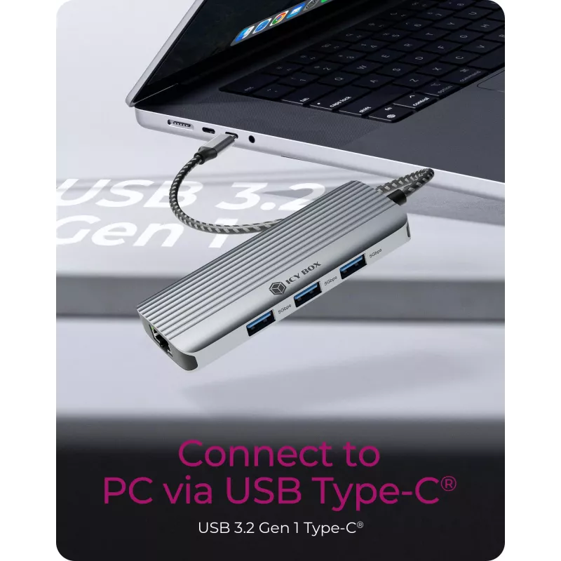 ICY BOX IB-DK4034a-CPD vadu USB 3.2 Gen 1 (3.1 Gen 1) Type-C alumīnija, sudraba
