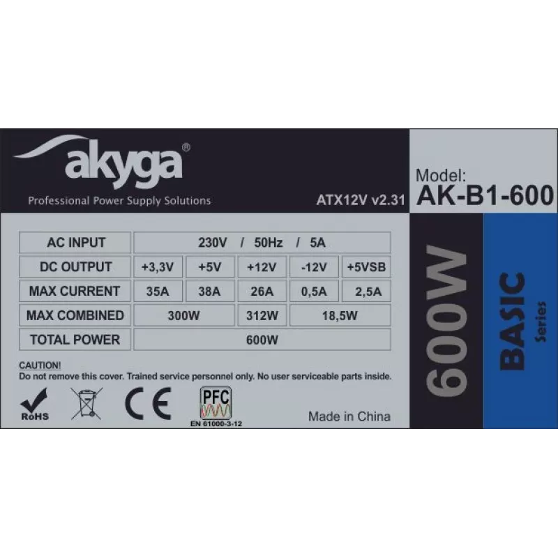 AKYGA barošanas bloks ATX 600w (ak-b1-600)