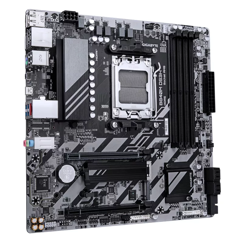 GIGABYTE B840M DS3H mātesplate - AMD Ryzen 9000 CPU, 8+2+2 fāžu VRM, līdz 8200MHz DDR5, 2xPCIe 4.0 M.2, 2.5GbE LAN, USB 3.2 Gen 1