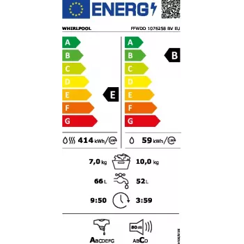 Whirlpool FFWDD1076258B veļas mazgājamā un žāvējamā mašīna Brīvstāvoša Ar priekšējo ielādi Balta