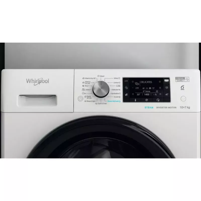 Whirlpool FFWDD1076258B veļas mazgājamā un žāvējamā mašīna Brīvstāvoša Ar priekšējo ielādi Balta