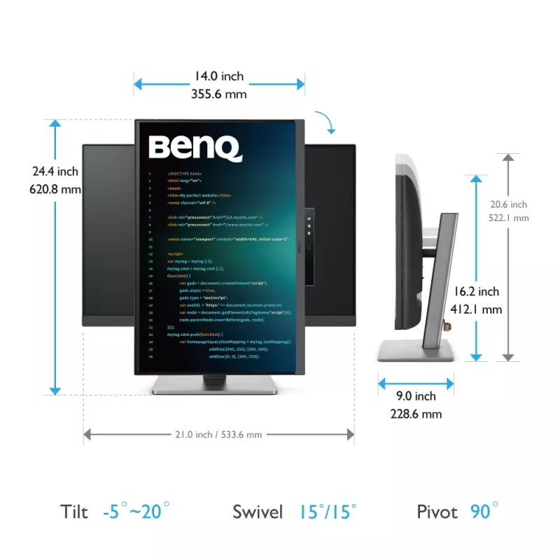 BenQ RD240Q datora monitors 61,2 cm (24,1 collas) 2560 x 1600 pikseļi WQXGA LCD melns