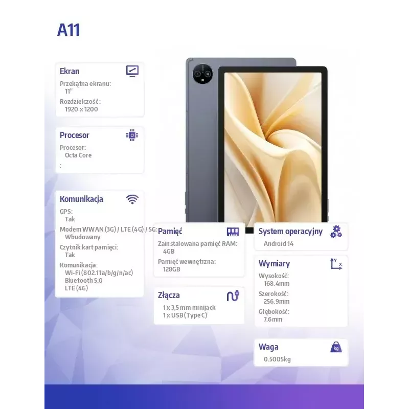 Planšetdators A11 4G 11 collu četrkodolu procesors 4 GB RAM 256 GB krātuve Android