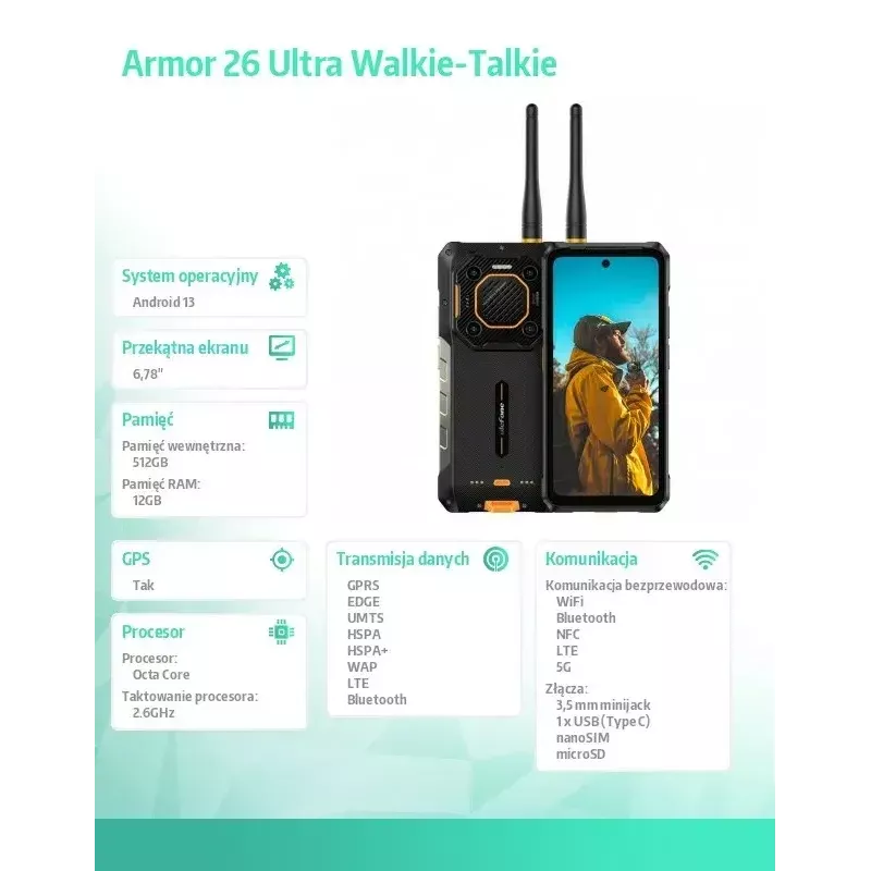 Viedtālrunis UleFone Armor 26 Ultra 6.1 collas 12 GB RAM 512 GB krātuve melns