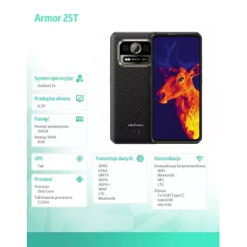 Viedtālrunis UleFone Armor 25T 6,0 collu 6/256 GB Frost Melns, energoefektivitātes klase B