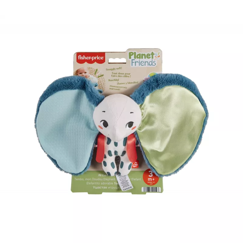 Mīkstā rotaļlieta MATTEL Fisher-Price Planet Friends Giant Ear Elephant HKD63, plīša ziloņa kompanjons