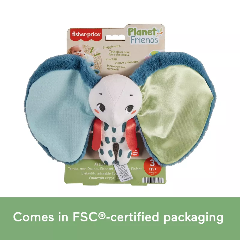 Mīkstā rotaļlieta MATTEL Fisher-Price Planet Friends Giant Ear Elephant HKD63, plīša ziloņa kompanjons
