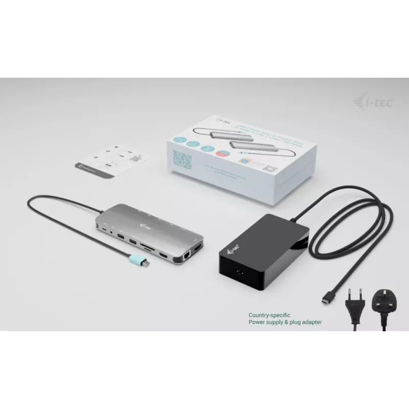 i-tec Metal USB-C Nano 3x Display Dock, 2x HDMI 1x USB-C video ar strāvas padevi 140W + Universālais lādētājs 140 W