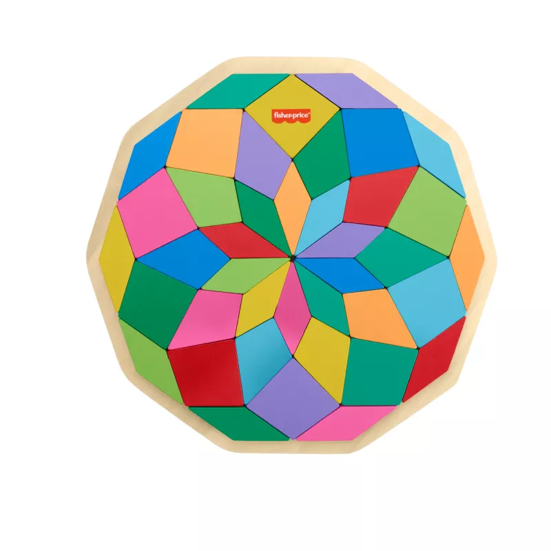 Fisher-Price koka mandalas ģeometriskā puzle maziem bērniem un bērniem, 40 koka gabali