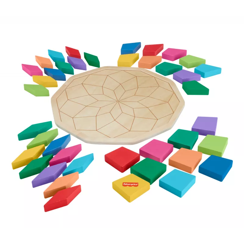 Fisher-Price koka mandalas ģeometriskā puzle maziem bērniem un bērniem, 40 koka gabali