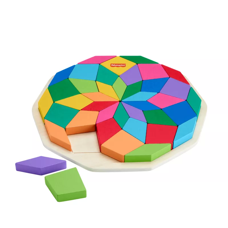 Fisher-Price koka mandalas ģeometriskā puzle maziem bērniem un bērniem, 40 koka gabali