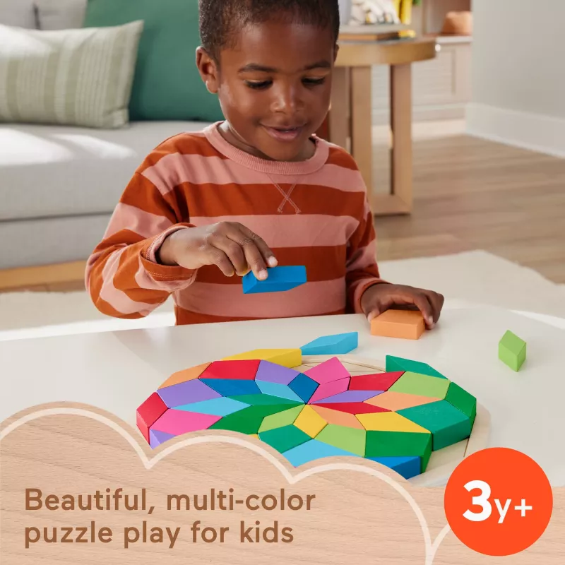 Fisher-Price koka mandalas ģeometriskā puzle maziem bērniem un bērniem, 40 koka gabali
