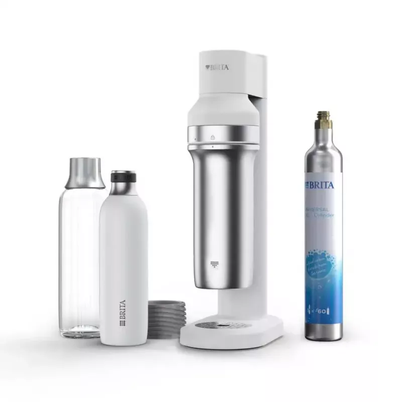 Sodas aparāts BRITA Carbonator 1046730 balts — kompakts galda virsmas karbonators ar 2 pudelēm (292×250×513 mm)