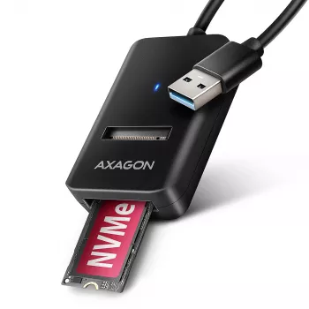 SSD korpuss AXAGON ADM2-AM USB-A 10Gbps vienam M.2 NVMe/SATA diskam, USB 3.2 Gen 2, 10 cm kabelis, melns