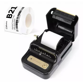 Etiķešu printeris NIIMBOT B21S melns — kompakts Bluetooth ruļļu printeris, 50 mm drukas platums, 60 mm/s, Li-Ion 1200 mAh
