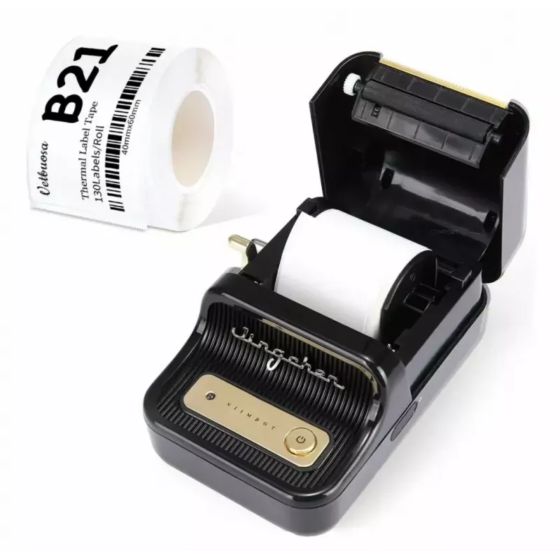 Etiķešu printeris NIIMBOT B21S melns — kompakts Bluetooth ruļļu printeris, 50 mm drukas platums, 60 mm/s, Li-Ion 1200 mAh