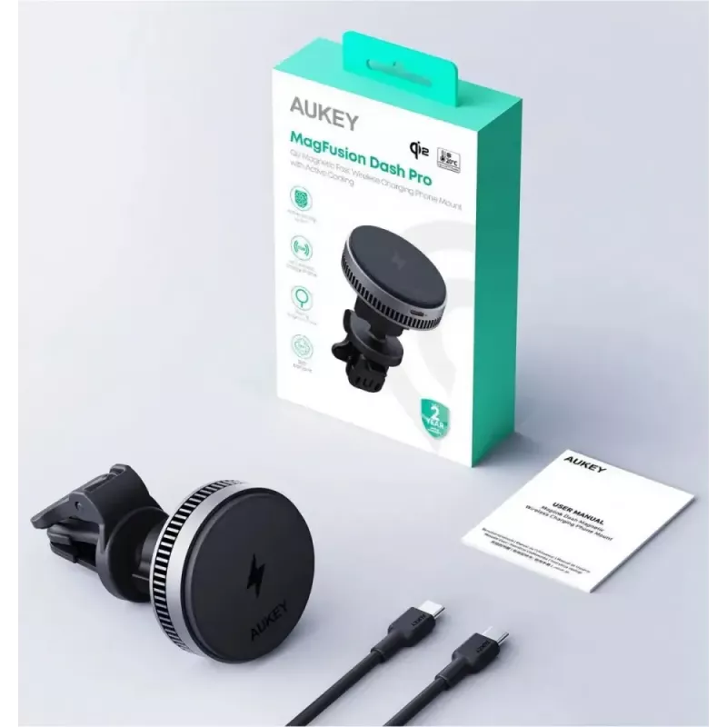 Aukey bezvadu uzlādes turētājs HD-MC13A MagSafe saderīgs ventilācijas atveru automašīnas turētājs iPhone tālruņiem, 15W bezvadu uzlāde