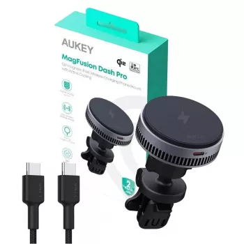 Aukey bezvadu uzlādes turētājs HD-MC13A MagSafe saderīgs ventilācijas atveru automašīnas turētājs iPhone tālruņiem, 15W bezvadu uzlāde