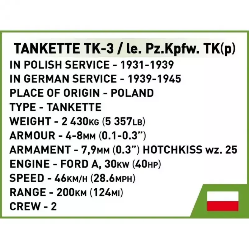 Cobi Blocks Tankette TK-3 konstrukciju komplekts — 323 detaļas
