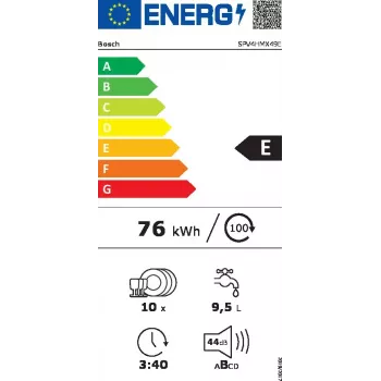 Iebūvējamā trauku mazgājamā mašīna Bosch Serie 4 SPV4HMX49E — Slimline 45 cm, 10 galda klājumu komplekti, 44 dB, 6 programmas