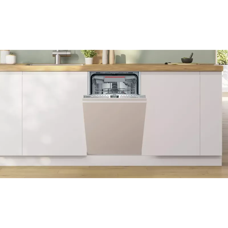 Iebūvējamā trauku mazgājamā mašīna Bosch Serie 4 SPV4HMX49E — Slimline 45 cm, 10 galda klājumu komplekti, 44 dB, 6 programmas