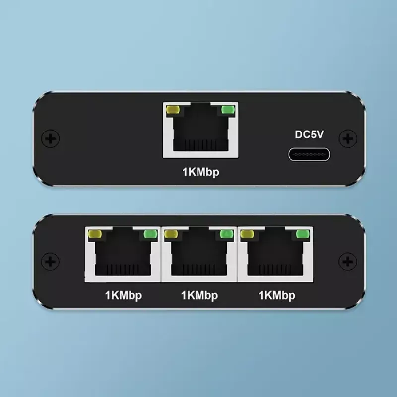 Ethernet sadalītājs QOLTEC 52294 1x3 RJ45 ar USB-C barošanas ieeju