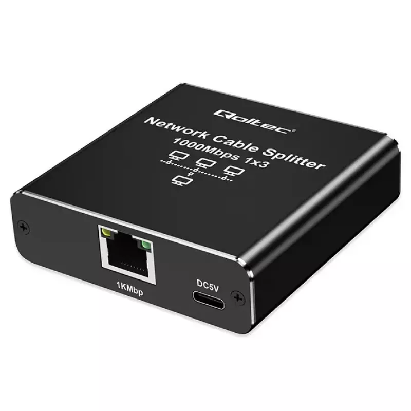 Ethernet sadalītājs QOLTEC 52294 1x3 RJ45 ar USB-C barošanas ieeju