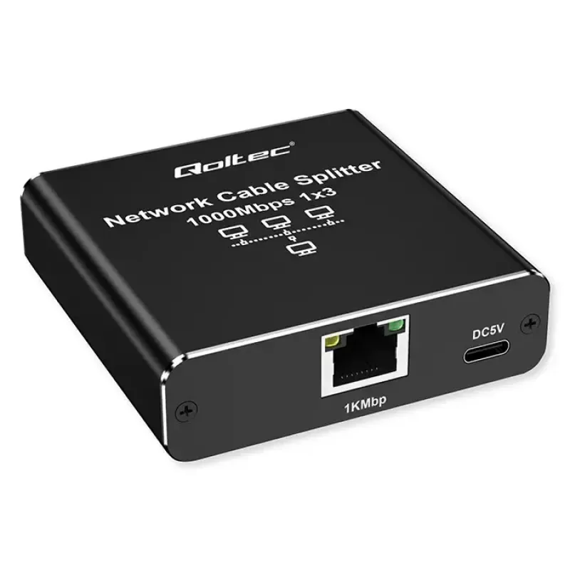 Ethernet sadalītājs QOLTEC 52294 1x3 RJ45 ar USB-C barošanas ieeju