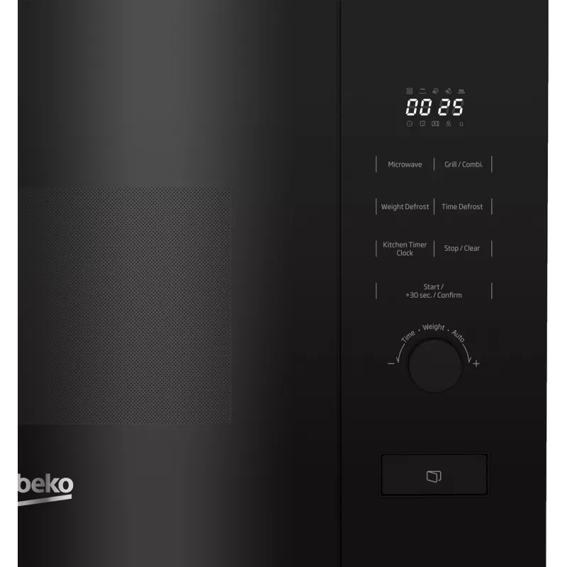 Iebūvējama mikroviļņu krāsns BEKO BMGB20212B, grils, 800 W, 20 L, rotējošā poga un pogas, 24,5 cm grozāmais paliktnis, melna