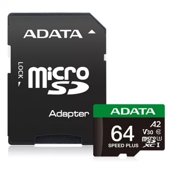 MicroSDXC karte ADATA Speed Plus 64 GB UHS 3. klase modelis UD64GUI3V30A2SP-RA1