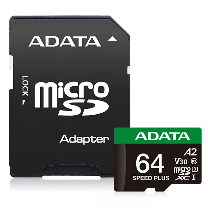 MicroSDXC karte ADATA Speed Plus 64 GB UHS 3. klase modelis UD64GUI3V30A2SP-RA1