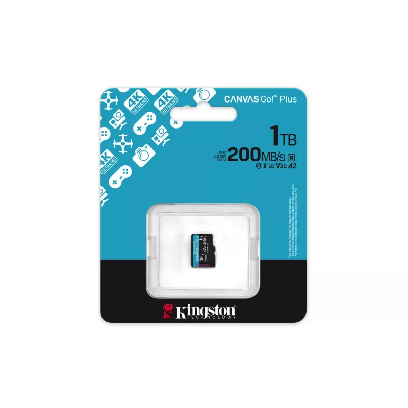 Kingston Technology 1TB microSDXC Canvas Go Plus Gen4 200R A2 U3 viens iepakojums bez adaptera