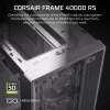 PC case CORSAIR FRAME 4000D RS Midi Tower balta — ATX, rūdīts stikls, 3x120mm priekšējie ventilatori, atbalsta 360/240/140mm radiatorus