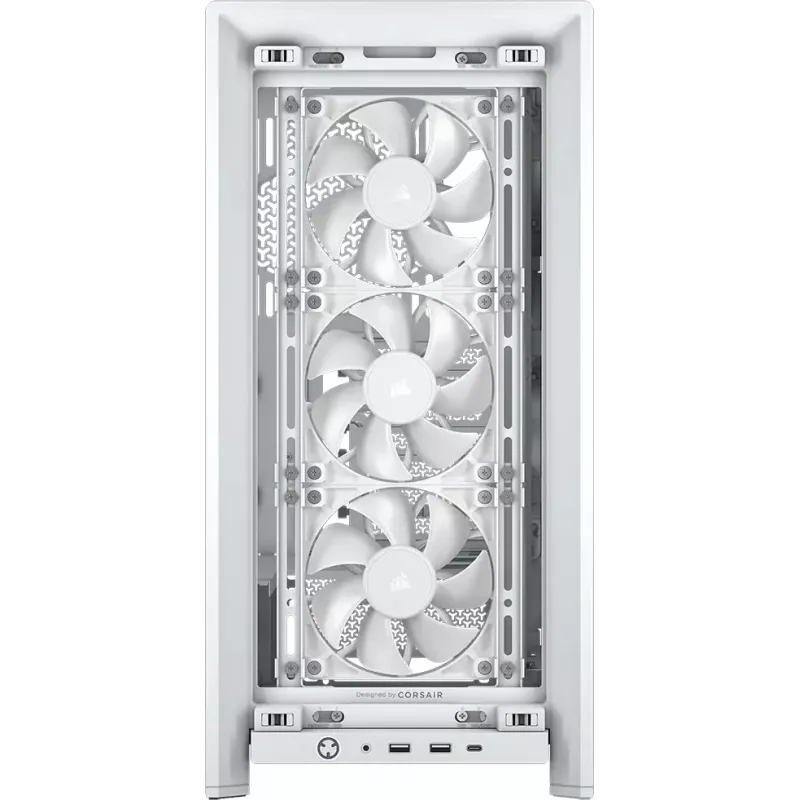 PC case CORSAIR FRAME 4000D RS Midi Tower balta — ATX, rūdīts stikls, 3x120mm priekšējie ventilatori, atbalsta 360/240/140mm radiatorus