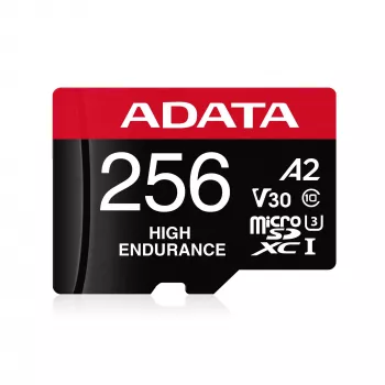 MicroSDXC atmiņas karte ADATA 256 GB AUSDX256GUI3V30SHA2-RA1 UHS-I 10. klase V30 (lasīšana 100 MB/s, rakstīšana 80 MB/s) ar SD adapteri