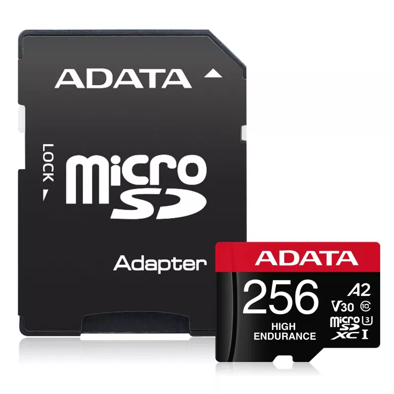 MicroSDXC atmiņas karte ADATA 256 GB AUSDX256GUI3V30SHA2-RA1 UHS-I 10. klase V30 (lasīšana 100 MB/s, rakstīšana 80 MB/s) ar SD adapteri