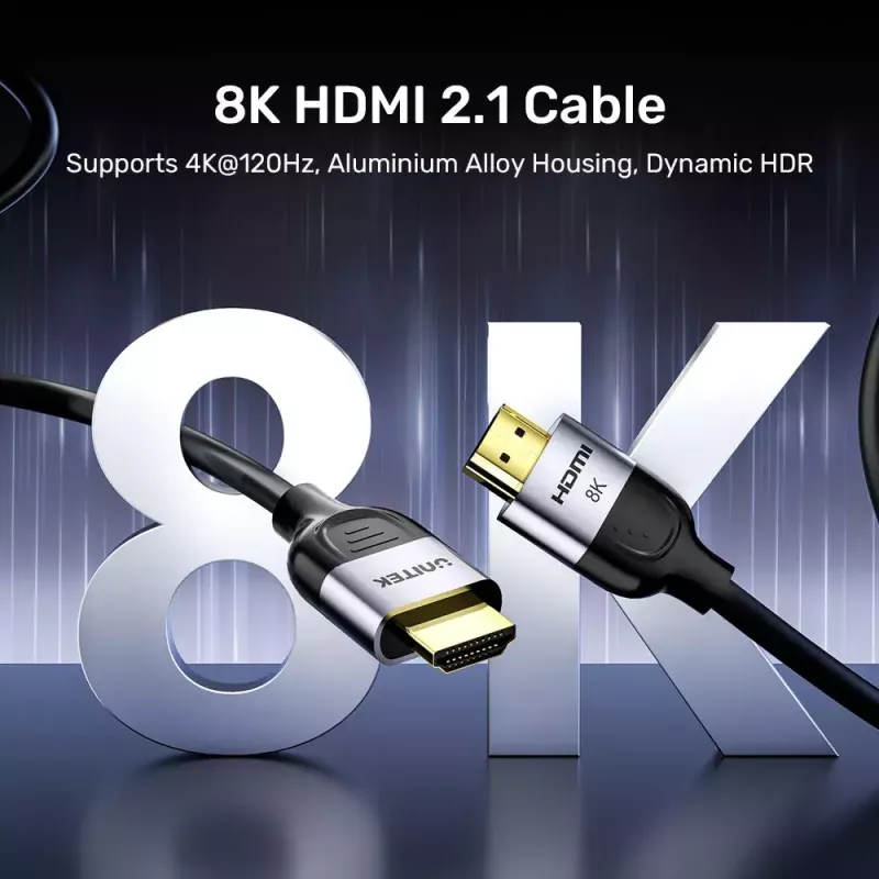 HDMI kabelis UNITEK C11086GY01-1M 1m 2.1 48 Gbit/s Melns Pelēks
