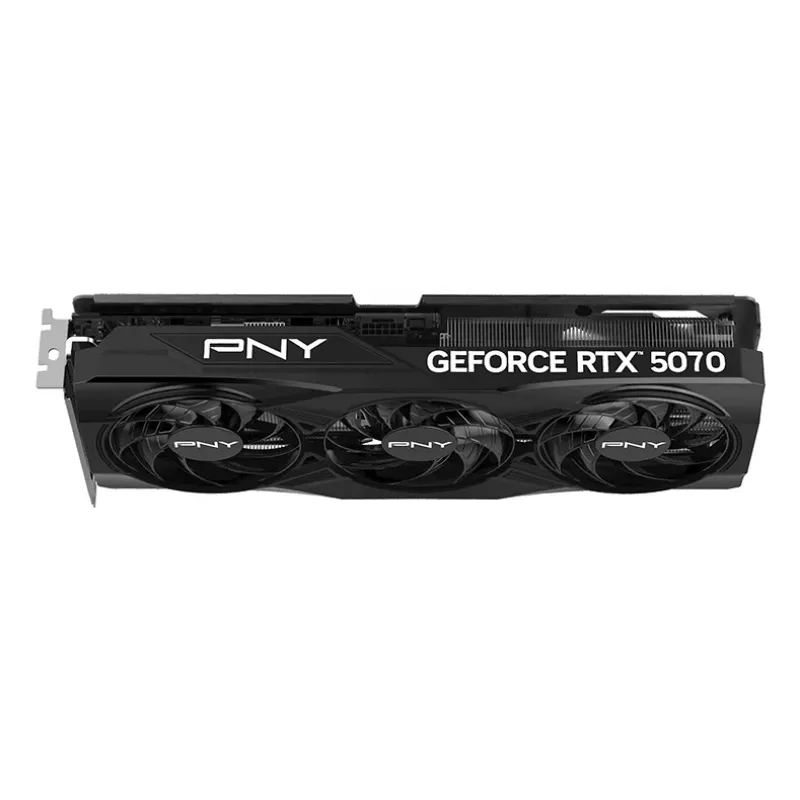 PNY GeForce RTX 5070 12 GB GDDR7 pārspīlēta trīs ventilatoru grafiskā karte - 12 GB GDDR7 - DisplayPort 2.1b / HDMI 2.1b