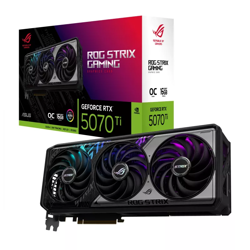 Grafikas karte ASUS GeForce RTX 5070 Ti — 16 GB GDDR7, PCIe 5.0, 256-bit, 3 sloti, 332 mm, 3 ventilatori