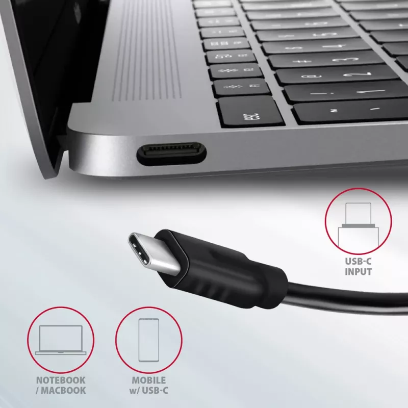 Axagon HMC-5G21 USB 10Gbps centrmezgls, 2x USB-A, 2x USB-C, HDMI 4k/30Hz, PD 60W, USB-C kabelis