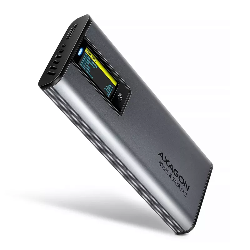 Axagon EEM2-SD2 USB-C 10Gbps - M.2 NVMe & SATA SSD DISPLAY kaste