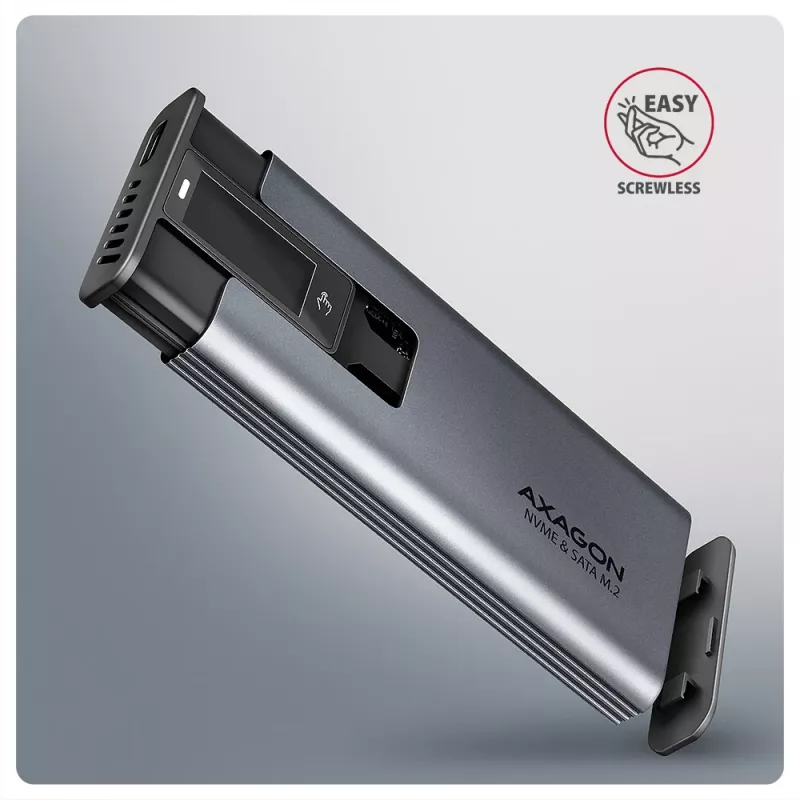 Axagon EEM2-SD2 USB-C 10Gbps - M.2 NVMe & SATA SSD DISPLAY kaste