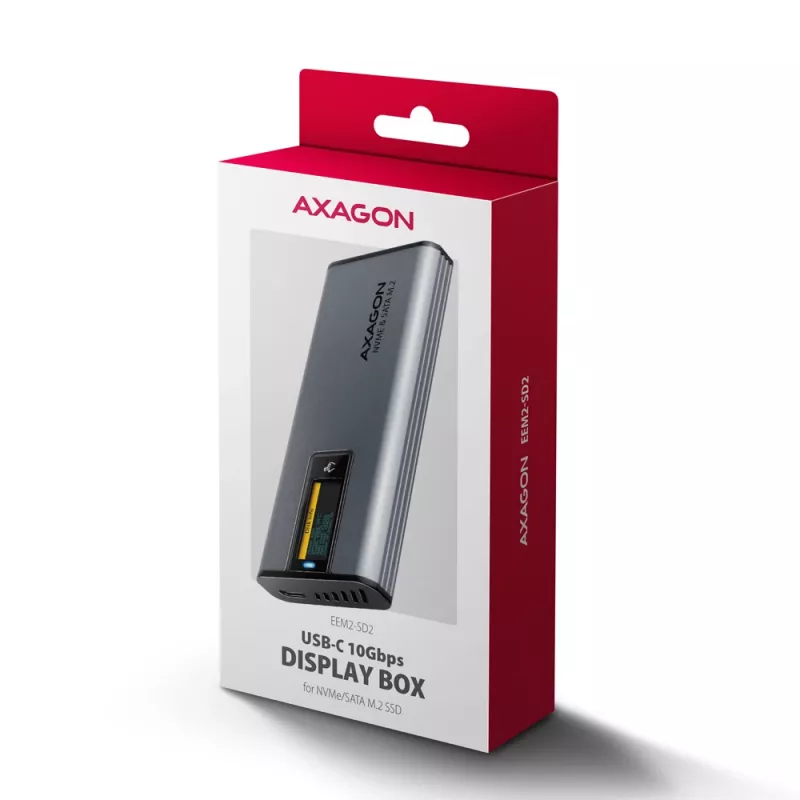 Axagon EEM2-SD2 USB-C 10Gbps - M.2 NVMe & SATA SSD DISPLAY kaste
