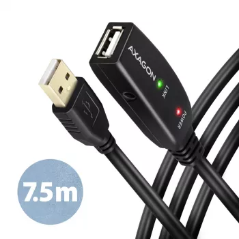 Axagon ADR-207 USB atkārtotāja kabelis 7,5 m USB 2.0 Melns