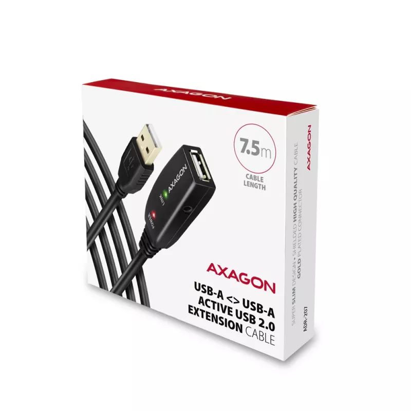 Axagon ADR-207 USB atkārtotāja kabelis 7,5 m USB 2.0 Melns