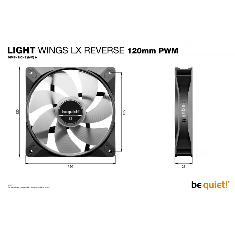be quiet! Light Wings LX 120 mm PWM Reverse Melns datora korpusa ventilators 12 cm 1 gab.