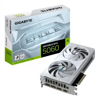 GIGABYTE GeForce RTX 5060 EAGLE OC ICE 8G grafiskā karte - 8 GB GDDR7, 128 bitu, PCI-E 5.0, 2550 MHz kodola frekvence, 3 x DisplayPort, 1 x HDMI, GV-N5060EAGLEOC ICE-8GD