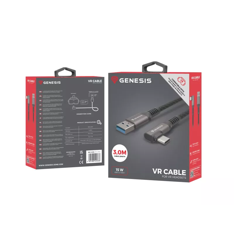 GENESIS NVC-2220 USB kabelis USB 3.2 Gen 1 (3.1 Gen 1) 3 m USB A USB C Melns, Pelēks