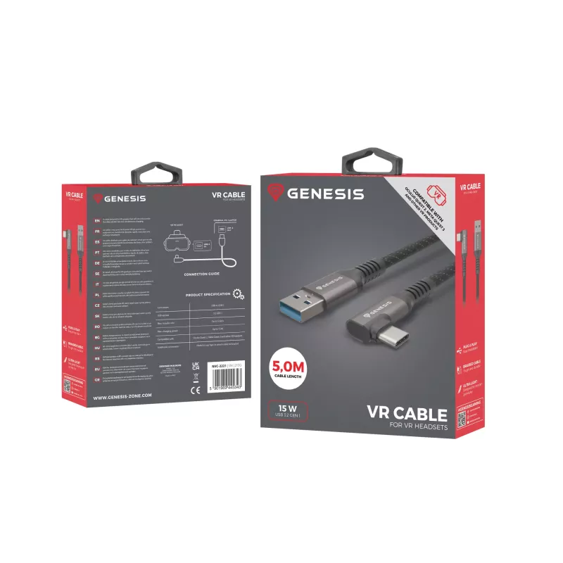GENESIS NVC-2221 USB kabelis USB 3.2 Gen 1 (3.1 Gen 1) 5 m USB A USB C melns, pelēks